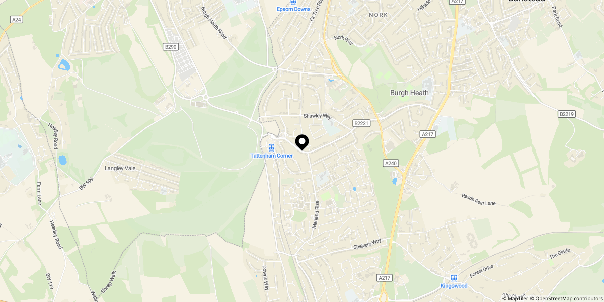 Approximate location of Upland Way, Epsom, KT18 5SN